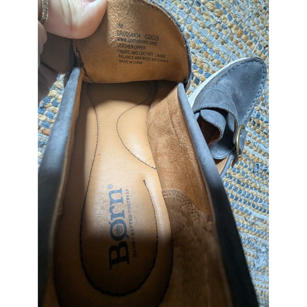 Born Contesta Slate Blue Leather Lug Sole Loafers 9 Chunky Buckle Comfort Shoes - Picture 4 of 12
